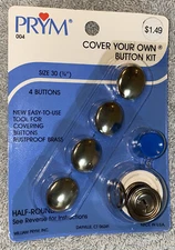 Prym Cover Your Own Button Kit Sz 30 (3/4”) NOS