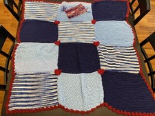 Red White and Blue Handmade Crochet Baby Blanket 36 X36