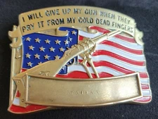 VINTAGE IWILL GIVE UP MY GUN WHEN THEY PRY IT FROM MY COLD FINGERS BUCKLE  1984-