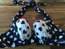 Figleaves Underwired Halter Bikini Top  Swim sun top padded navy hearts 30FF new