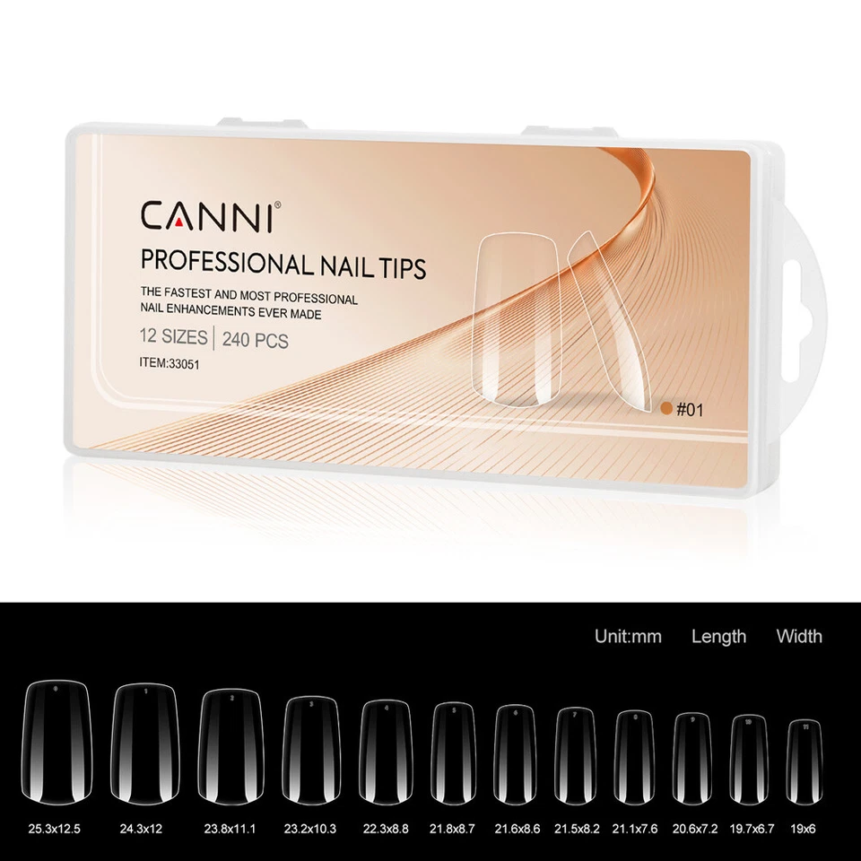 CANNI 240pcs Soft Gel False Nail Tips Soak Off Fake Nails Almond Square Stiletto