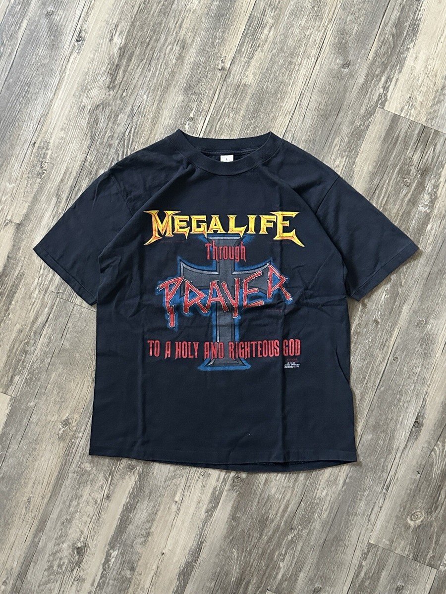 Vintage 80s Megalife Through Prayer Jesus Tshirt Size L Megadeath