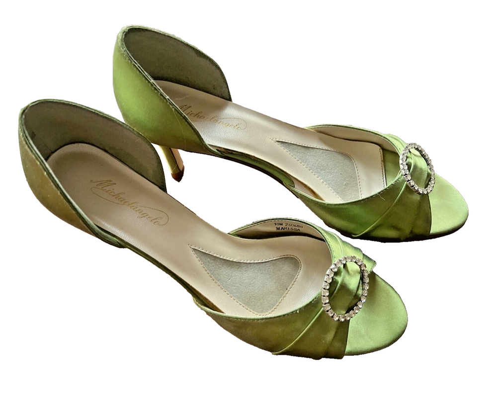 Michaelangelo Marissa Green Satin Shoes Size 10 Medium Gorgeous!
