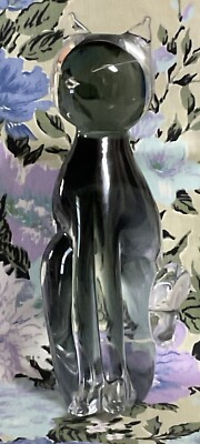 Atomic Cat Clear & Gray Gradient 8.5'' Sculpture-V. Nason & C. Murano Italy Label