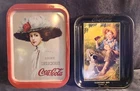Vintage Coca Cola Serving Trays Norman Rockwell / Red Woman Metal Advertising