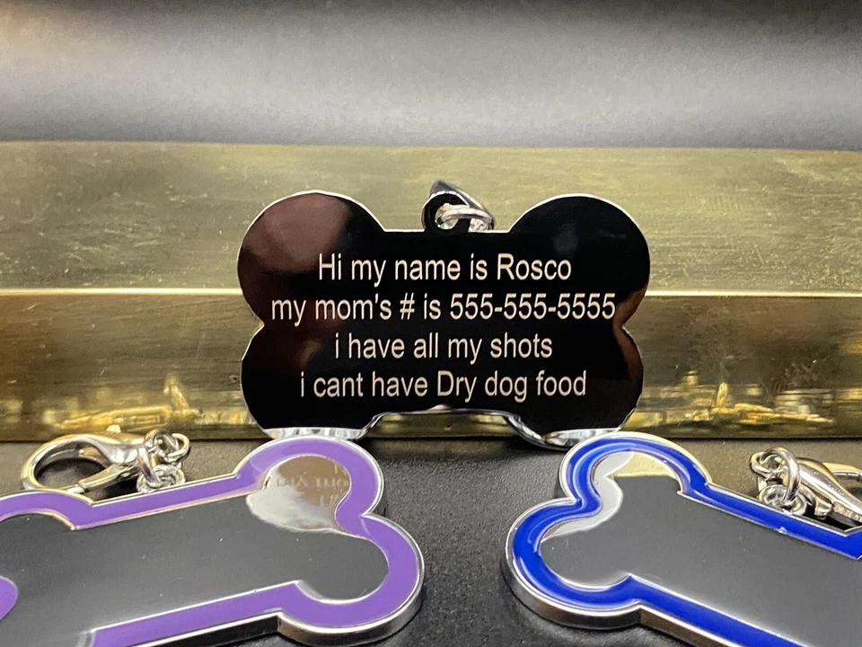 CUSTOM ENGRAVED PERSONALIZED PET TAG ID DOG CAT NAME TAGS DOUBLE SIDE 7 Colors - Image 3 of 4