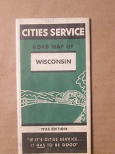 CITGO Cities Service Road Map of Wisconsin 1933