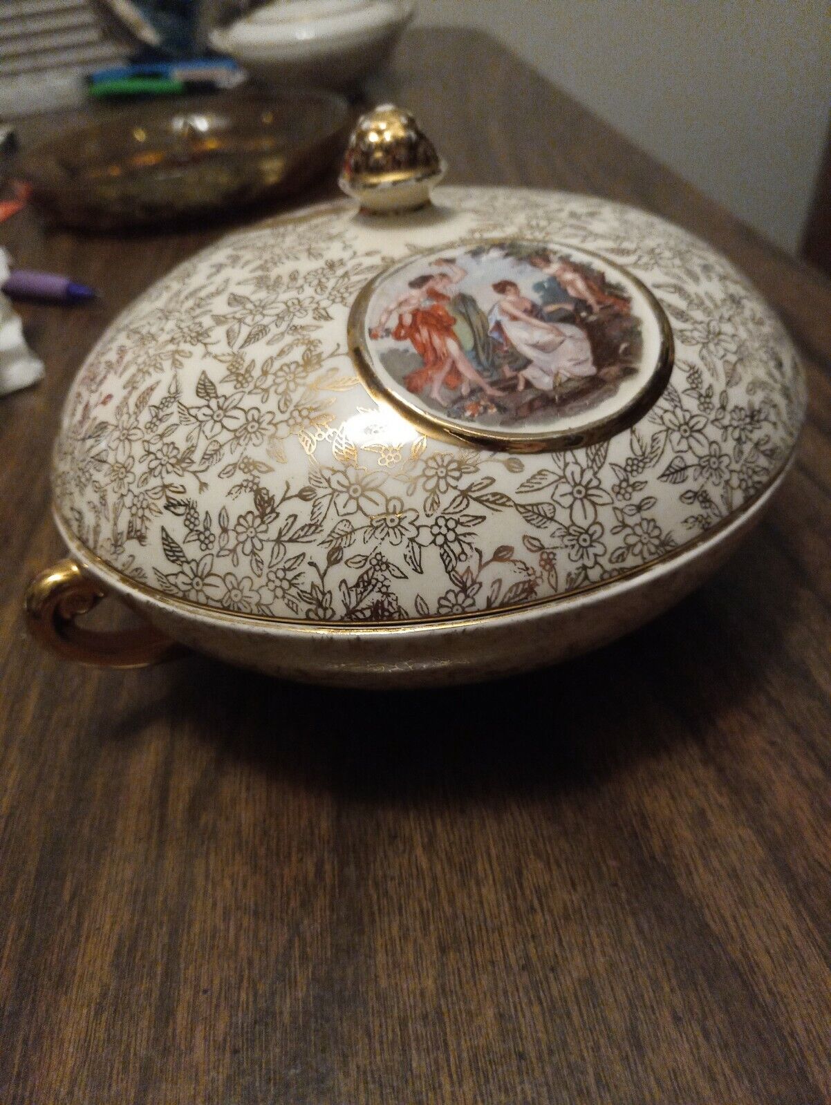 Vintage Empire Ware England Porcelain Gold Trimmed Dish w/ Lid
