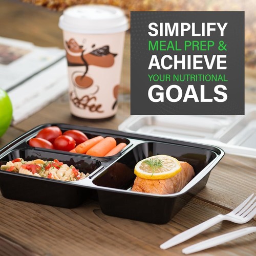 20 Pack 3 Compartment Meal Prep Containers with Lids Bento Box 32oz Reusable New - Picture 3 of 9