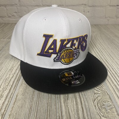 LA Los Angeles Lakers Logo Flat Bill Snapback Hat Cap White NBA
