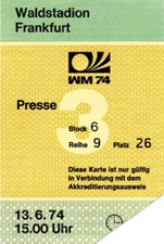 World Cup Ticket Football World Championship 1974 Brazil 13.06