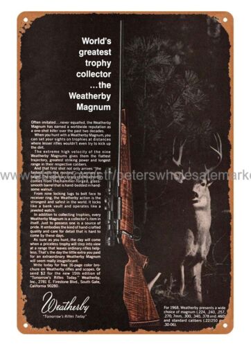 1968 Weatherby Magnum Rifle Trophy Collector ammo firearm metal tin sign - Picture 1 of 4