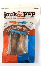 1 Bag Jack & Pup 32 Oz Pork Femur Bones 2 Pack All Natural Grain Free Exp 12/22