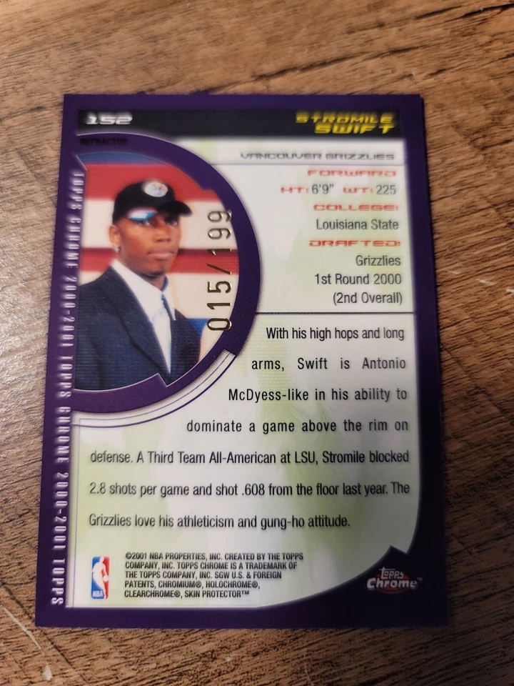 2000-01 Topps Chrome Refractor #ed 15 /199 Stromile Swift #152 Rookie RC Rare SP - Image 4 of 4