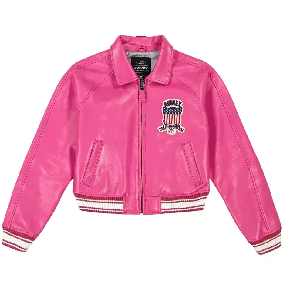 NEW Women's Pink Avirex Cropped Icon Leather Jacket NWT | eBay