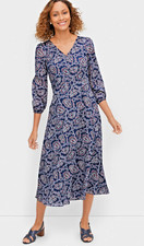 Talbots Fully Lined Cotton Navy Paisley Fit & Flare Dress Sz 10 NWT $169 RTL