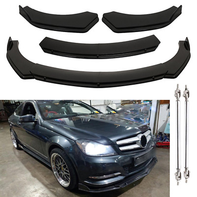 For Bens Front Bumper Lip Splitter Spoiler Body Kit Glossy Black Strut Rods