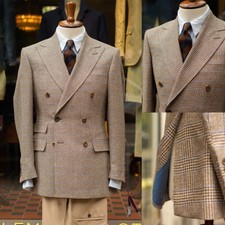 Men Plaid Autumn Winter Suits Slim Fit Double Breasted Wedding Suits Houndstooth