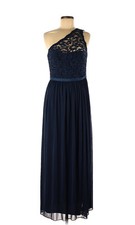 Davids Bridal Maxi One Shoulder Lace BridesMaid Dress sz 8 $169 navy Blue