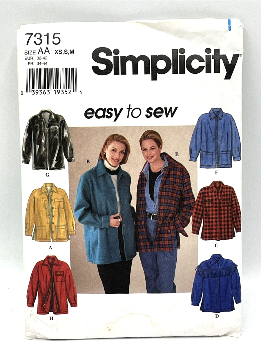 Simplicity Easy To Sew Pattern 7315 Shirt Jacket Size AA XS S M