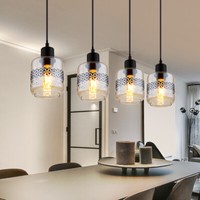 Pendellampe HäNgeleuchte Esszimmerlampe 4 Flammig Glas Amber Lebensblume H 120Cm