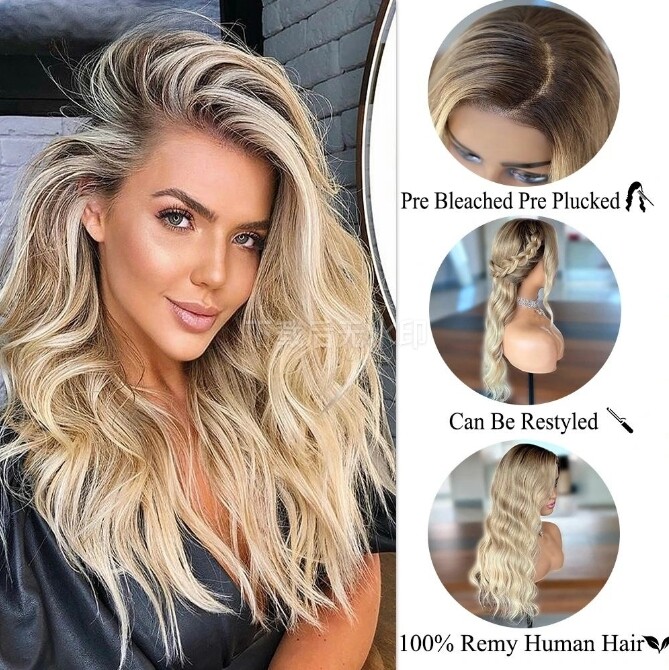 Brand New Human Hair ombré bayalage Wig w. Extras! Amazon.com : Highlight Ombre Lace Front Wig Human Hair Body  main image 4