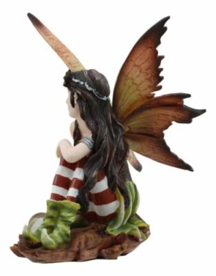 Ebros Woodlands Elf Fairy with Gazing Ball Sitting On Oak Leaf