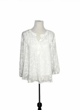 Simply Vera White Floral Blouse Long Sheer Sleeves | Size Medium