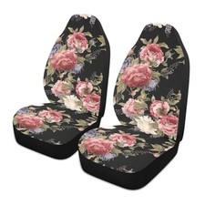 Dark Vintage Floral Flowers Print Car Seat Covers Set Of 2seamless Pink Black Dark Vintage Floral Flowers Print Car Seat Covers Set Of 2seamless Pink Black