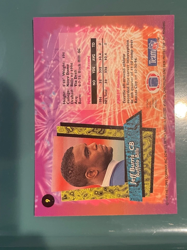 1995 Topps Finest - Rookie Jeff Burris #9 - Image 2 of 2