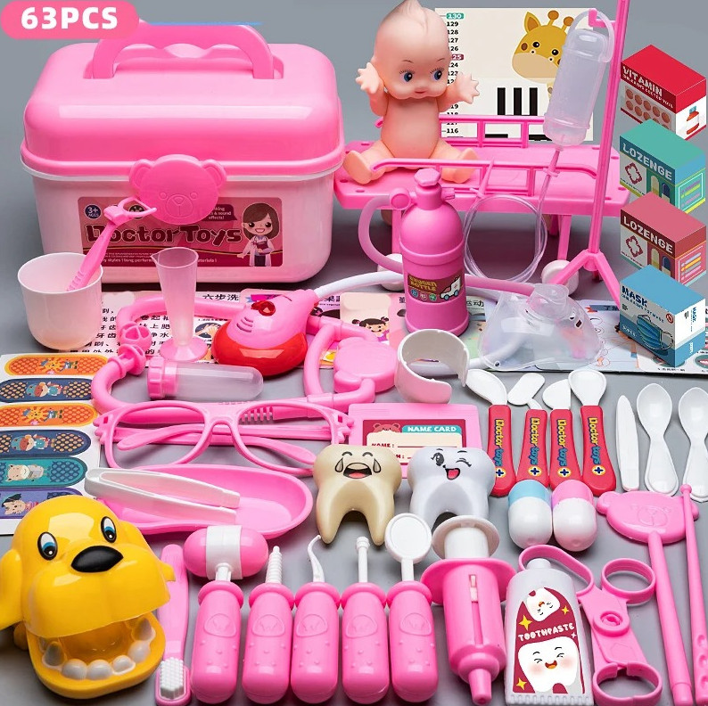 63 pcs Kids Doctor Play Set Medical Toy Kit Nurse Role Play Gift