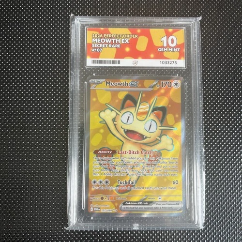 Pokemon Meowth 107/088 ACE 10 PERFECT SUBGRADES - Perfect Order Secret Rare