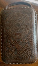Vintage Skórzane wyściełane Męskie podróżne etui toaletowe Meksyk Aztecki Sun Stone Design