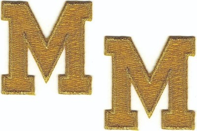 Metallic Gold Letter M Patch (1 7/8'') Block Monogram Iron on Set of 2