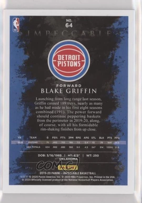 2019-20 Panini Impeccable Silver /75 Blake Griffin #64 - Image 2 of 2