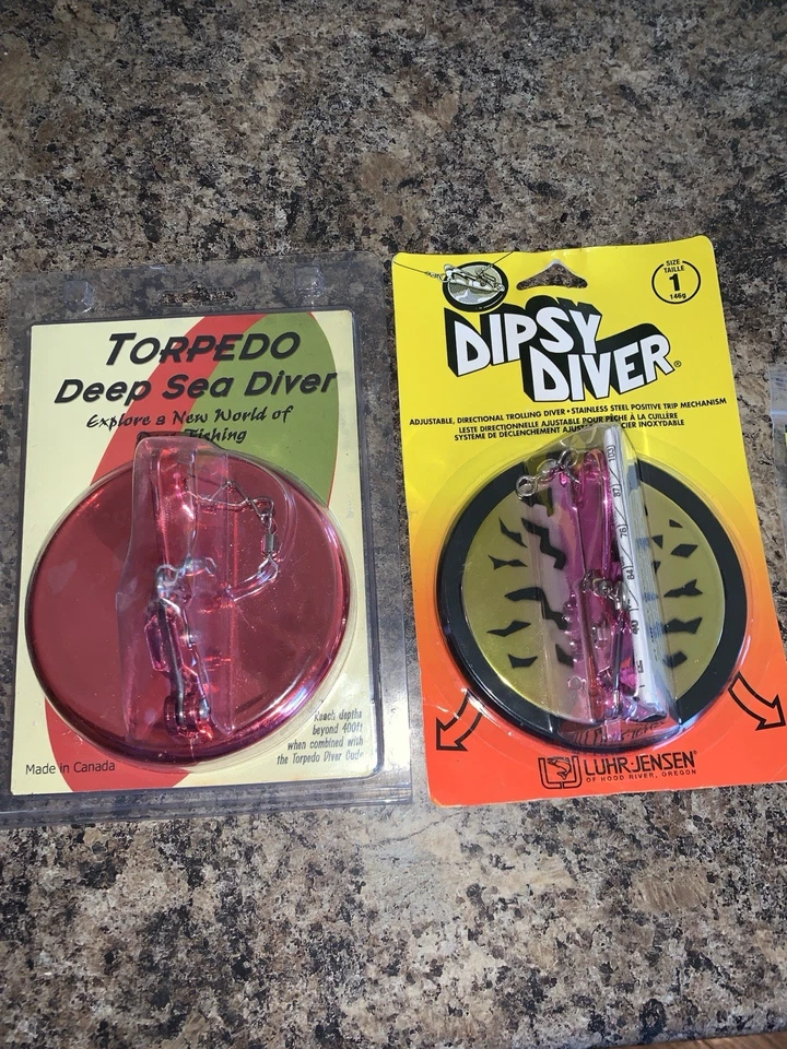 Equipo de pesca de salmón en el lago Michigan buzos desairados intermitentes mosca Foto 2 de 4