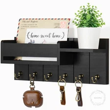 Key Holder Wall Mount Decorative Key Rack and Mail Organizer with 6 Key Hooks