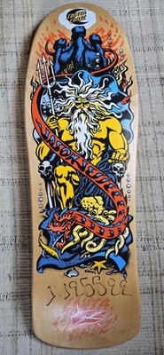 Santa Cruz Jason Jessee Neptune Signed Yellow Skateboard Deck Sungod Shark Tail