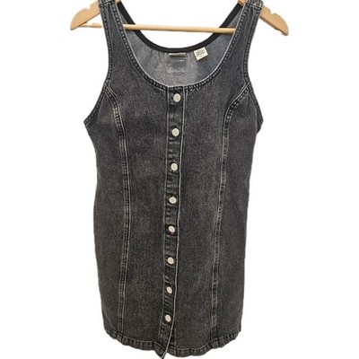 Levis Two Horse Brand Denim Dress Small Black Button Front Pockets 90s 80s Y2K