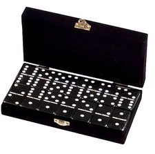 Domino Double Six 6 Black Jumbo Tournament Professional Velvet Box Spinners