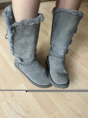 UGG Boots Damen Original Größe 38 Bailey Button Grau Gebraucht Fell Stiefel