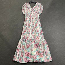 EXPRESS Floral Pleated V-Neck Ruched Sleeve Tiered Maxi Dress Size S
