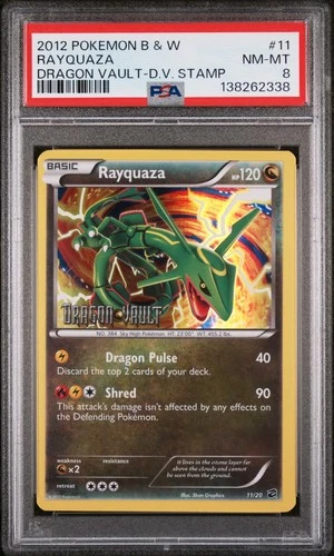 PSA 8 RAYQUAZA DRAGON VAULT STAMP 11 BLACK WHITE POKEMON MJ