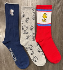 New - One Size Fits Most - Peanuts - Snoopy - Embroidered - 3 Pair Crew Socks