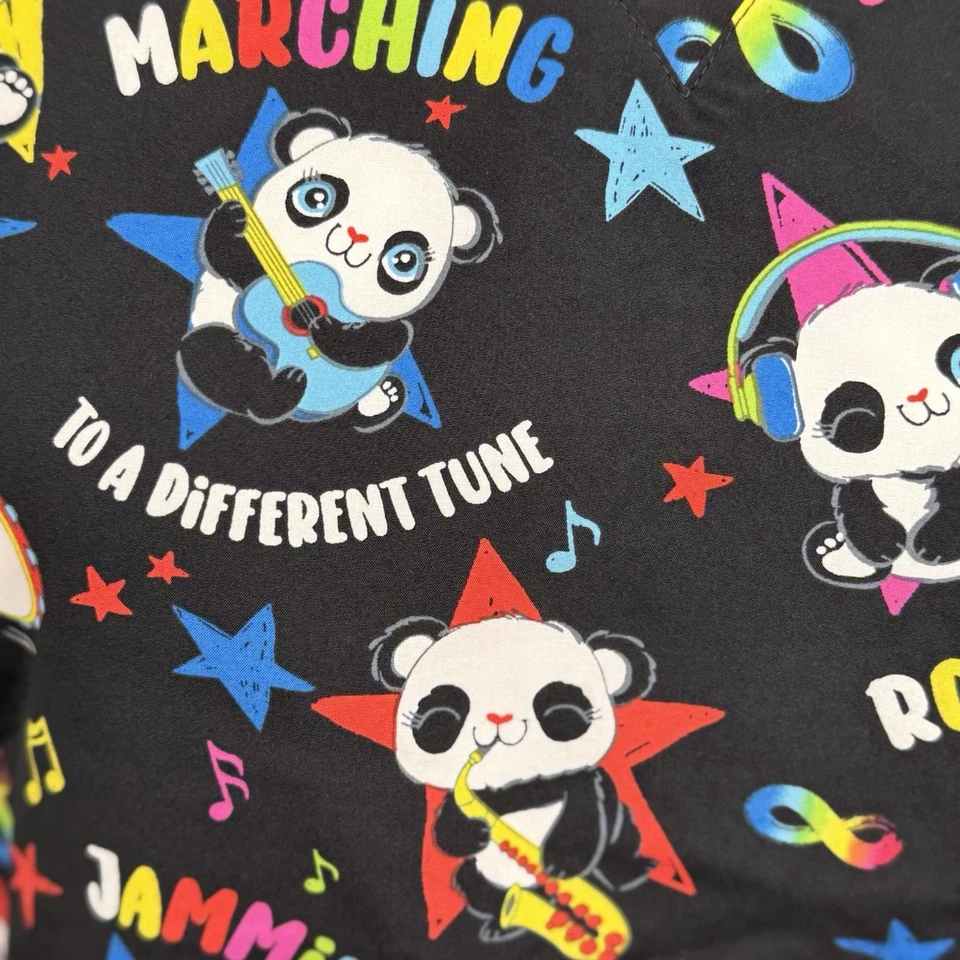 NWT Dickies Scrub Top L Black Rainbow Panda Autism Awareness Scrubs Nurse New - Image 4 of 4