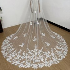 1 layer Cathedral Wedding Veil Bridal Flower Lace Appliqu  veil With comb 118''