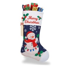 Christmas Stocking Stocking with Wooden Name Tag, Holiday Fireplace Snowman
