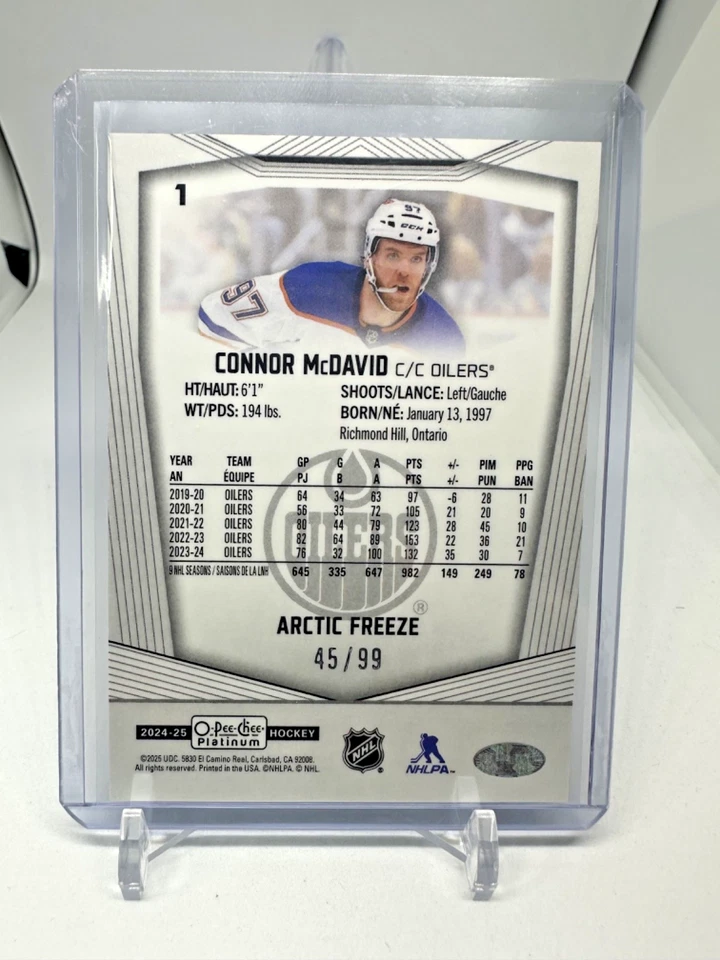 2024-25 OPC Platinum #1 CONNOR MCDAVID Artic Freeze 45/99 - Engrasadoras Edmonton Foto 2 de 2