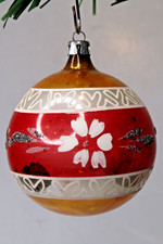 VTG Glass Glitter DAISY FLOWER Pictured BALL Christmas Ornament Fantasia Poland