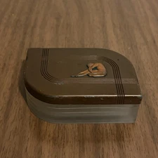 Art Deco Frosted Glass Vanity Powder Box Nude Figural Metal Lid 1930s Geometric